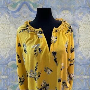 Melloday golden yellow, long sleeve, top, V-neck women's size XL